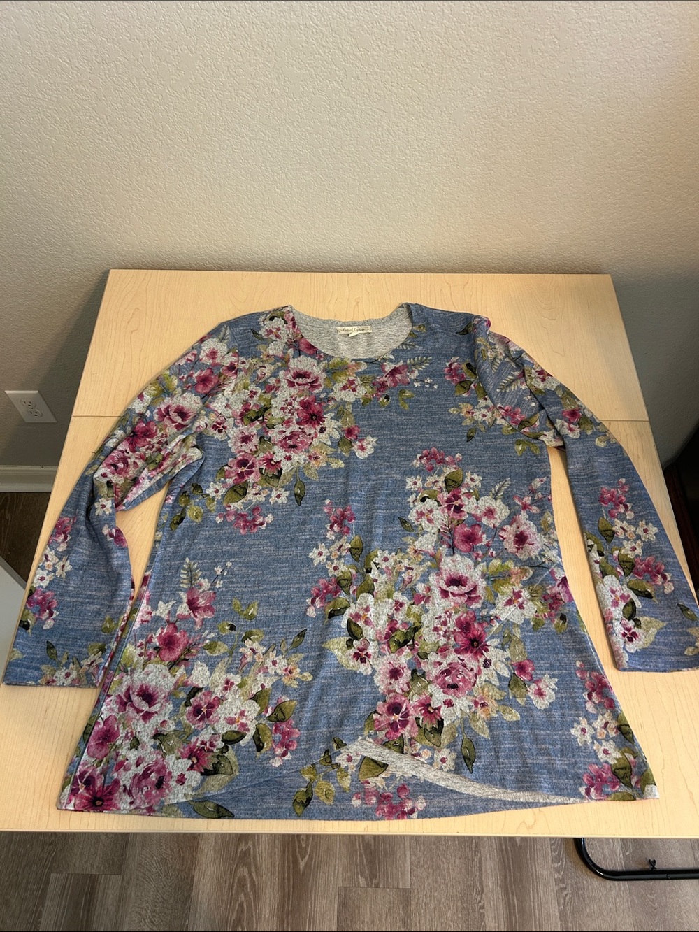 Heather Blue Floral Long Sleeve Tunic